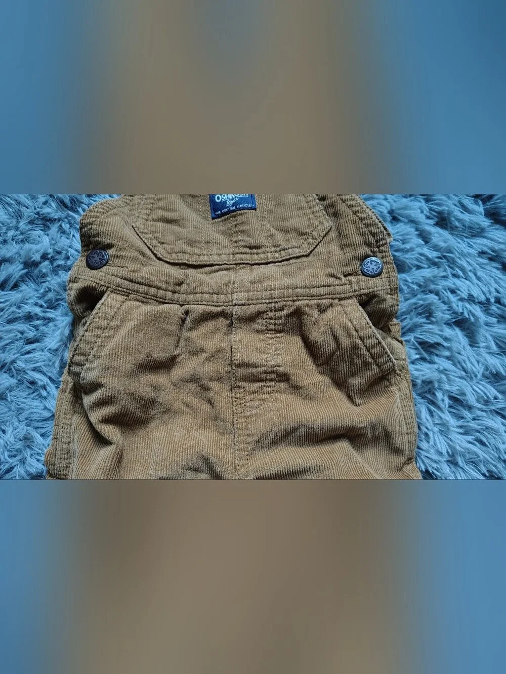 OshKosh B'gosh Tan Corduroy Flannel Lined Carpenter Overalls Infant 9-12 Months